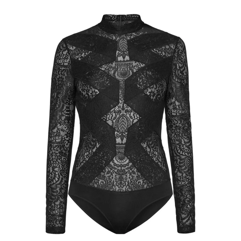 BCBG Maxazria Black Lace Long Sleeve bodysuit